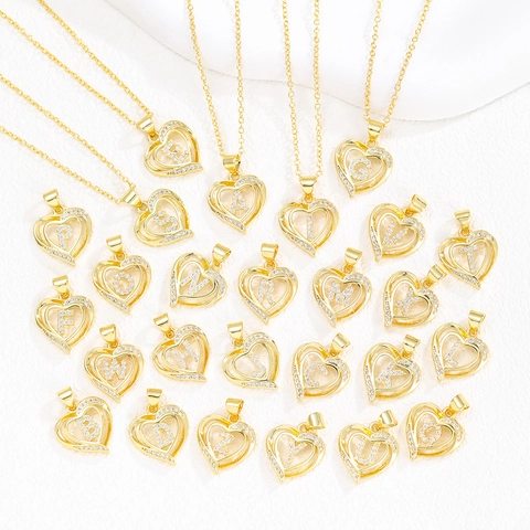 Alphabet Herz Anhänger Halskette Kupfer Vergoldet Funkelnde Strass Eingelegt Alphabet Halskette Persönlichkeit Schmuck Für Damen Geschenk