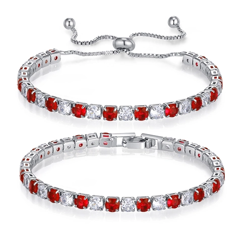 Multicolor Zirconia Tennis Bracelet Set For Women Silver Plated Adjustable Bolo Bracelet And Fold Over Link Bracelet