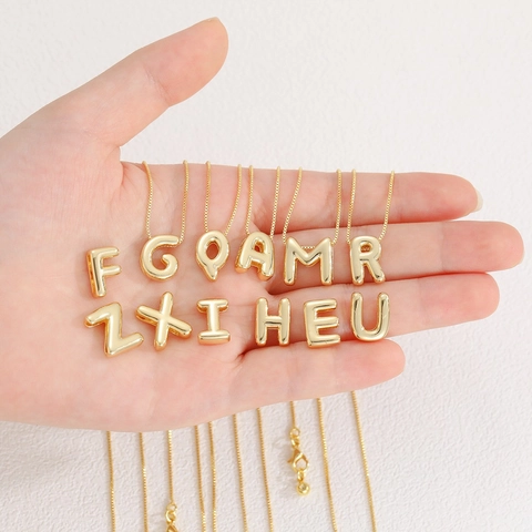 18K Vergoldeter Kupfer Blasen Buchstaben Anhänger Minimalistisch Aufgeblasen 3D Alphabet Charms Für DIY Halskette Armband Schmuckherstellung
