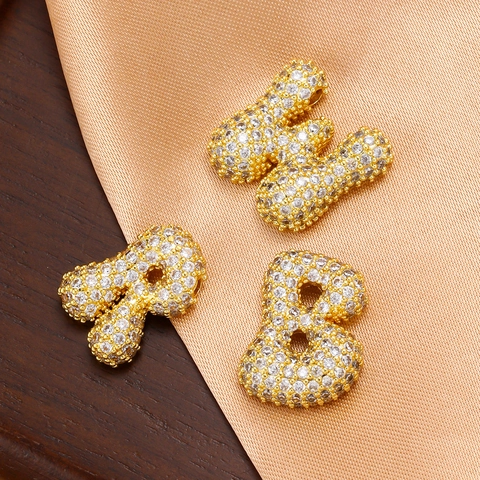 18K Gold Plated Copper Bubble Alphabet Pendant Necklace For Unisex Iced Out Zirconia Balloon Letter Pendant Jewelry No Chain Option