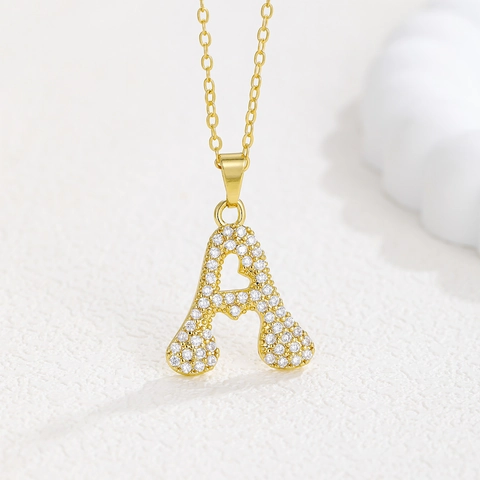 18K Vergoldete Kupfer Herz Alphabet Buchstabe Anhänger Halskette Strass Zirkonia Hip Hop Kette Für Damen Schmuck