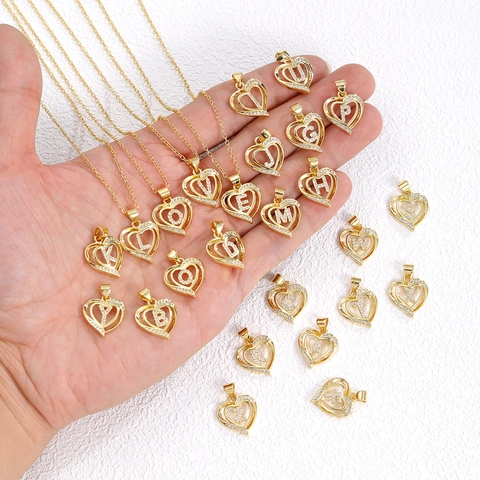 Alphabet Herz Anhänger Halskette Kupfer Vergoldet Funkelnde Strass Eingelegt Alphabet Halskette Persönlichkeit Schmuck Für Damen Geschenk