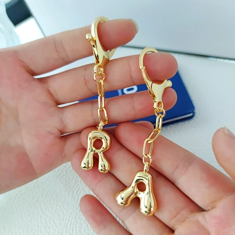 Portachiavi con Lettere Puffy 3D Placcato Oro 18K per Donna Ciondolo per Borsa Alfabeto Accessorio per Portachiavi in Metallo