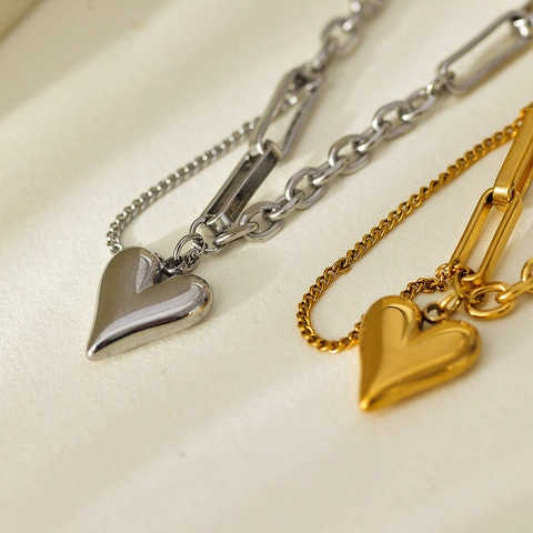 Minimalist 304 Stainless Steel Heart Pendant Necklace Bracelet Stud Earrings Jewelry Set Gold Silver Paperclip Chain Fashion Accessories