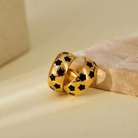 Orecchini a Cerchio in Acciaio Inossidabile 304 a Forma di C con Stelle in Smalto Per Donna Placcati Oro Argento Gioielli Geometrici