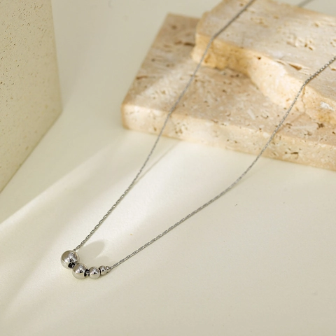 Minimalist 304 Stainless Steel Pendant Necklace For Women Gold Silver Plated Zirconia Cylinder Round Bead Barbell Jewelry