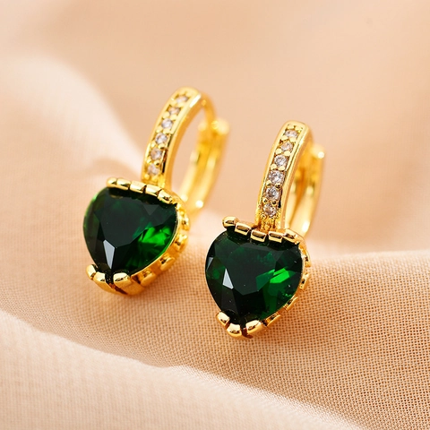 Fashion Heart Shaped Copper Stud Earrings With Rhinestone Inlaid Gold Tone Geometric Jewelry Gift For Women Dainty Party Accessories