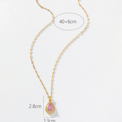 Elegant Copper Water Drop Pendant Necklace For Women Micro Inlaid Zirconia Gold Clavicle Chain Pear Shaped Jewelry Gift