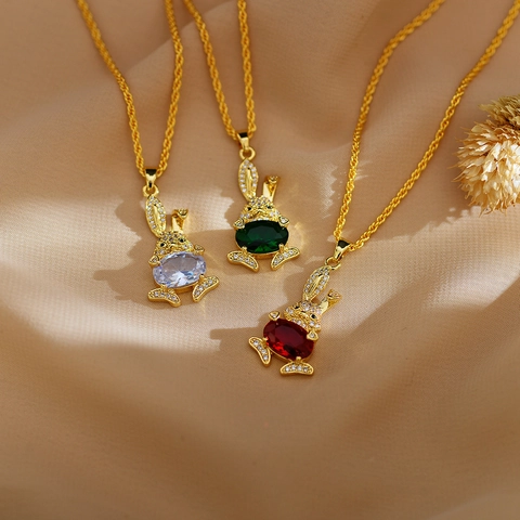 Luxe Zirconia Konijn Hanger Halsketting Micro Pave Witte Zircon Dierenvorm Gouden Gedraaide Ketting Sieraden Voor Vrouwen