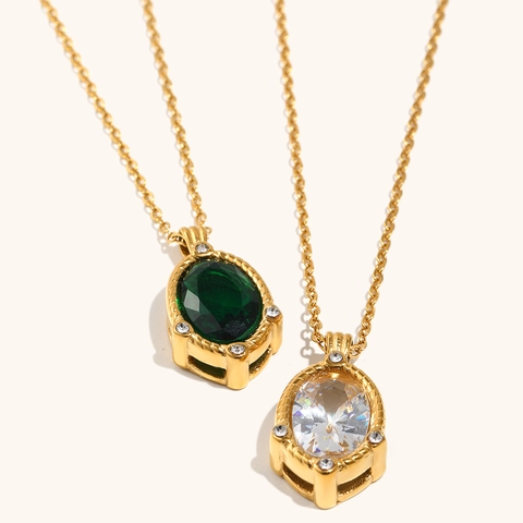 Collana con Ciondolo in Zircone Ovale in Acciaio Inossidabile Placcato Oro 18K Vintage per Donna Gioielli Retro Twist