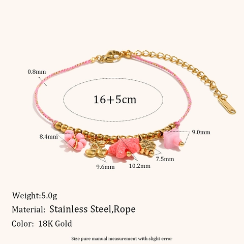 Bohemian Stainless Steel Charm Bracelet Colorful Cotton Rope Cherry Star Evil Eye Pendant Jewelry For Women Vacation