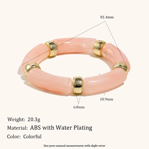 Retro Acrylic Resin Bamboo Tube Stretch Bracelet Women Leopard Tortoise Shell Geometric Bangle With Gold Metal Spacers Jewelry
