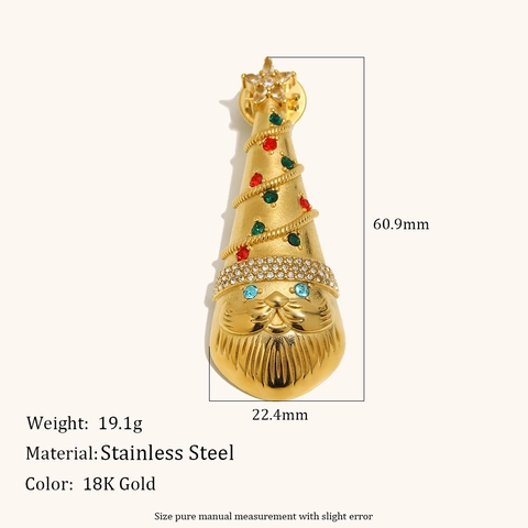 Broche de Navidad de Acero Inoxidable Con Diamantes de Imitación Diseño de Árbol Gorro de Navidad Joyería Creativa para Mujer