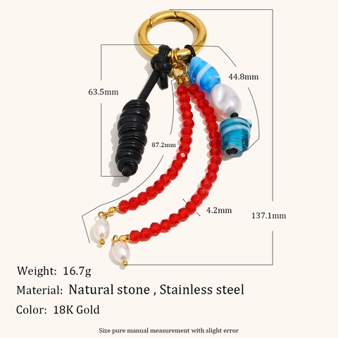 Stainless Steel 18K Gold Plated Beaded Keychain For Women Bohemian Style Black Leather Rope Glass Bead Tassel Bag Charm