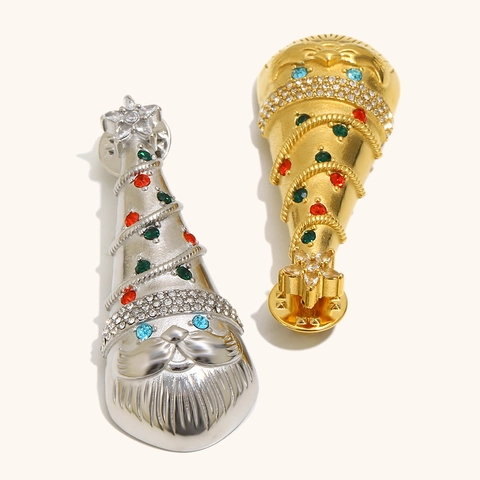 Broche de Navidad de Acero Inoxidable Con Diamantes de Imitación Diseño de Árbol Gorro de Navidad Joyería Creativa para Mujer