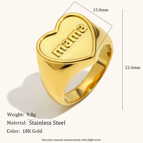 Anello Sigillo a Cuore in Acciaio Inossidabile Con Lettera Mama in Rilievo Placcato Oro Argento Anello Alla Moda Donna Gioielli