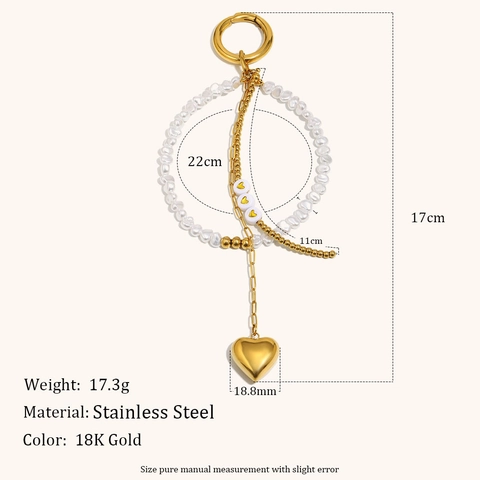 18K Vergoldeter Edelstahl Herz Anhänger Schlüsselanhänger Für Damen Süßwasserperlen Perlenkette Tasche Charm Mode Accessoire
