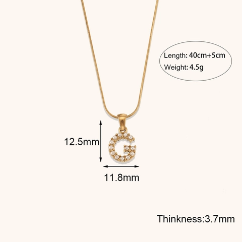 Collar de Letra Inicial de Acero Inoxidable y Perla Artificial Chapado en Oro Strass Joyería de Moda para Mujer