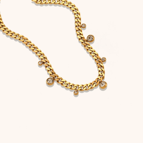 18K Gold Plated Stainless Steel Cuban Link Necklace For Women Round Zirconia Pendant Luxury Fashion Jewelry Necklaces