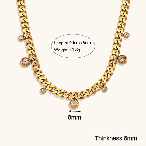 18K Gold Plated Stainless Steel Cuban Link Necklace For Women Round Zirconia Pendant Luxury Fashion Jewelry Necklaces