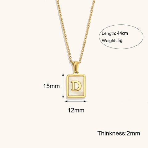 Collier Pendentif Lettre Initiale Carré en Acier Inoxydable avec Perle Artificielle Or Argent Bijoux de Mode pour Femme Cadeau Quotidien
