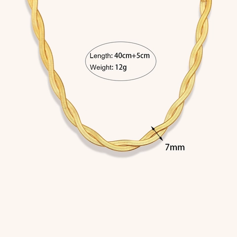 Vintage Stainless Steel Twisted Herringbone Chain Necklace For Women Gold Silver Two Tone Double Flat Snake Chain Jewelry