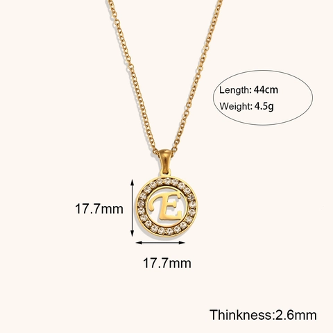 Collar de Letra Redonda Hueca de Acero Inoxidable y Circonia Joyería de Colgante de Alfabeto para Mujer
