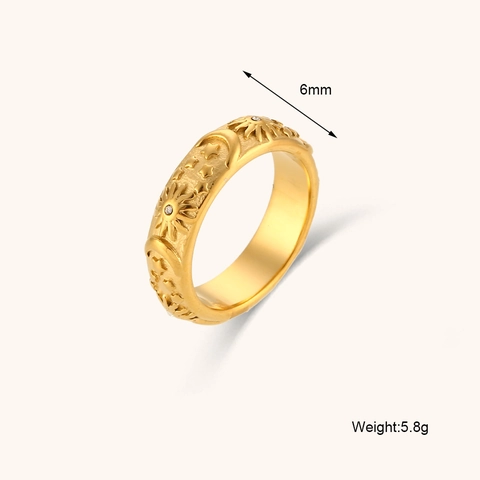 Vintage Celestial Sun Moon Star Stainless Steel Jewelry Set 18K Gold Plated Zirconia Inlaid Bracelet Ring Hoop Earrings For Women