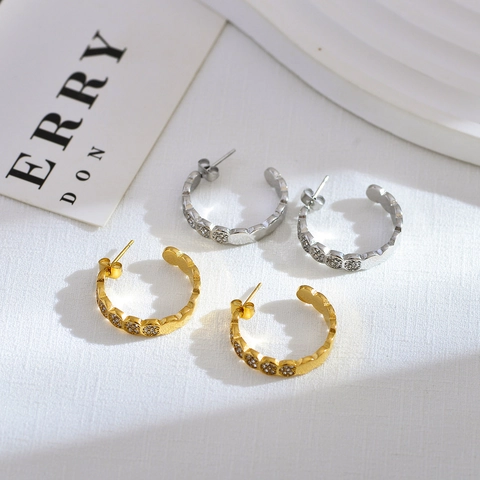 Nischendesign U-Form Strass Ohrringe Edelstahl Vergoldet Minimalistische Hoop Ohrstecker Für Damen Schmuck