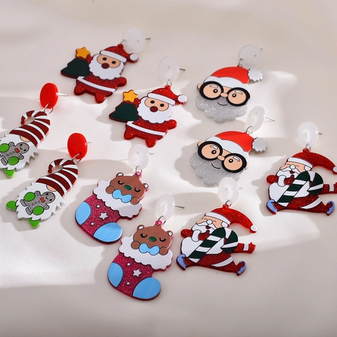 Weihnachten Acryl Ohrhänger Weihnachtsmann Zwerg Bär In Socke Muster Glitzer Festliche Ohrringe Für Damen Holiday Party