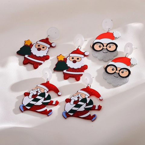 Weihnachten Acryl Ohrhänger Weihnachtsmann Zwerg Bär In Socke Muster Glitzer Festliche Ohrringe Für Damen Holiday Party