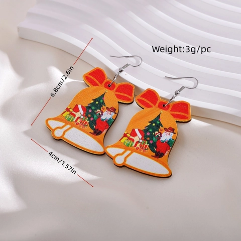 Christmas Wooden Dangle Earrings For Women Cute Snowman Santa Claus Bell Tree Printed Wood Holiday Party Jewelry Gift