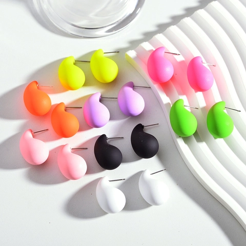 Minimalist Matte Acrylic Water Drop Stud Earrings Candy Color Teardrop And Round Sphere Earrings For Women Daily Fashion Jewelry