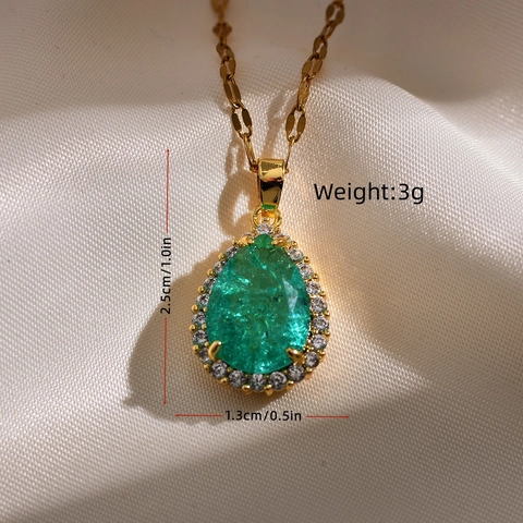Vintage Vergulde Koperen Waterdruppel Hanger Halsketting Voor Dames Elegante Zirkonia Kristal Halo Sleutelbeen Ketting Sieraden