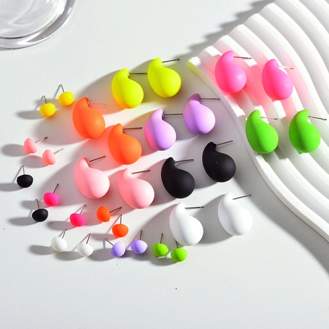 Minimalist Matte Acrylic Water Drop Stud Earrings Candy Color Teardrop And Round Sphere Earrings For Women Daily Fashion Jewelry