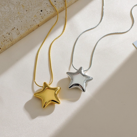 Minimalist Stainless Steel Star Pendant Necklace For Women High Polished Snake Chain Geometric Jewelry Gold Silver Necklaces