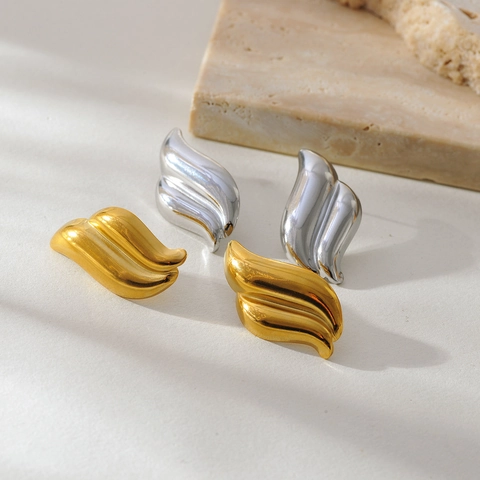 Minimalistische Edelstahl Flügel Wellen Ohrstecker Hochglanzpolierte Wellenrelief Geometrische Ohrstecker Für Damen Mode Pendeln Schmuck