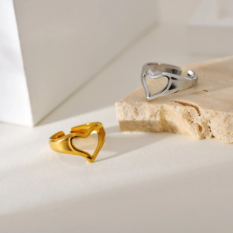 Minimalist Stainless Steel Adjustable Open Ring For Women Men Geometric Heart Cross Love Letter Finger Ring Fashion Jewelry