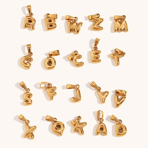 Stainless Steel 3D Bubble Alphabet Pendant For Women 18K Gold Plated Initial Letter A-Z DIY Necklace Jewelry Accessory