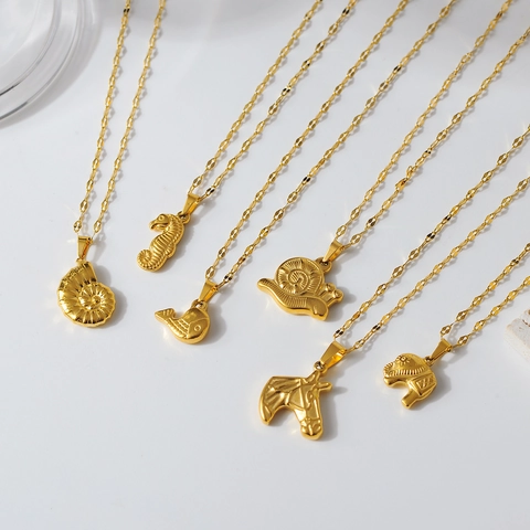 Stainless Steel Animal Pendant Necklace 18K Gold Plated Sea Snail Elephant Horse Seahorse Whale Marine Life Charm Jewelry For Women