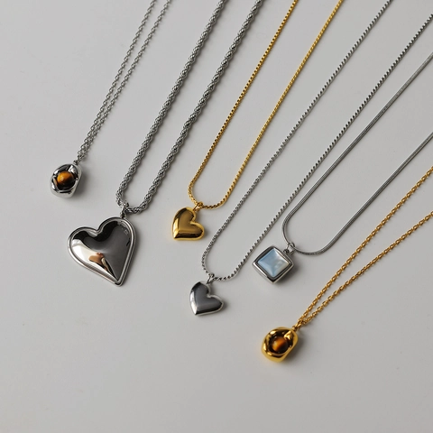 Stainless Steel Heart Shell Tiger Eye Stone Pendant Necklace For Women Elegant Gold Silver Plated Jewelry Gift No Rust Choker