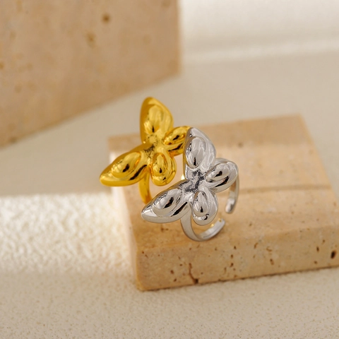 Anillo Abierto de Mariposa 3D de Moda para Mujer Ajustable de Cobre Bañado en Oro Plata Anillo de Dedo Minimalista Joyería