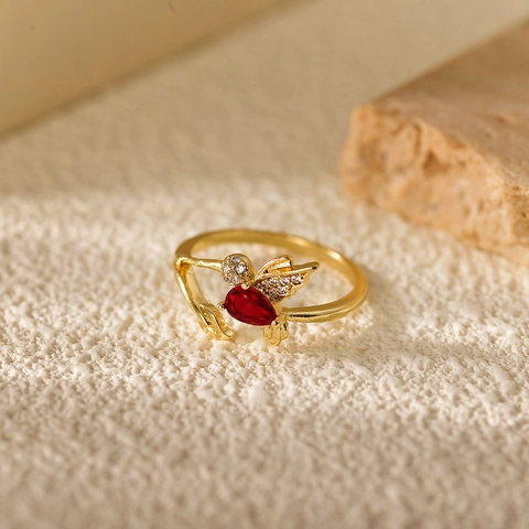 Luxury Copper Rhinestone Adjustable Open Ring Women Gold Plated Rotating Heart Flower Animal Mushroom Jewelry Gift Ring