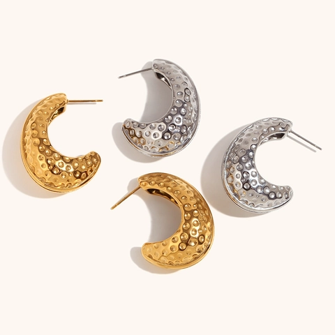 Vintage Luxe Gehamerde Pindaschil Oorbellen Roestvrij Staal 18K Verguld J-vormige Oorbellen Voor Dames Sieraden