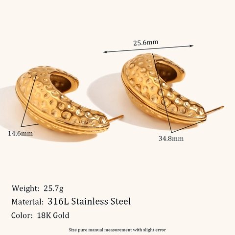 Vintage Luxe Gehamerde Pindaschil Oorbellen Roestvrij Staal 18K Verguld J-vormige Oorbellen Voor Dames Sieraden