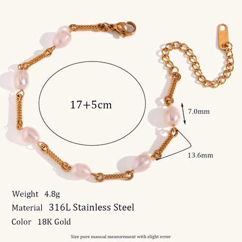 Handgefertigte Süßwasserperle Edelstahl 18K Vergoldet Drahtgewickelt Kette Halskette Armband Schmuckset Für Damen