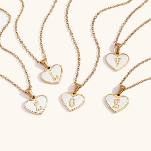 Collar de Acero Inoxidable con Colgante de Corazón Perla Artificial Inicial Joyería Chapada en Oro de 18K para Mujer