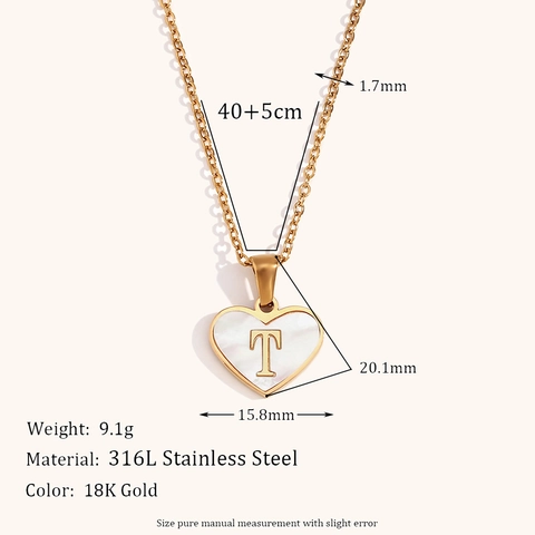 Collar de Acero Inoxidable con Colgante de Corazón Perla Artificial Inicial Joyería Chapada en Oro de 18K para Mujer