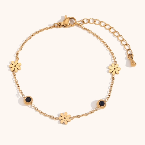 Pulsera de Flor de Acero Inoxidable 316L Chapada en Oro de 18K Doble Cara Blanco Negro Joyería Minimalista Mujer