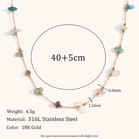 Bohemian Natural Crushed Stone Stainless Steel 18K Gold Plated Necklace For Women Irregular Colorful Gemstone Minimalist Jewelry